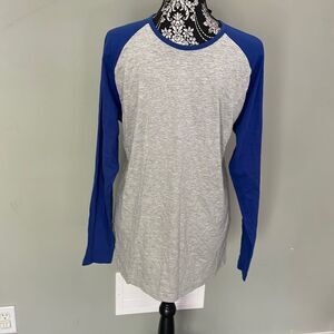 💛 Mens szM Longsleeve Lounge Cotton NEW Heathered Gray With Blue Sleeves